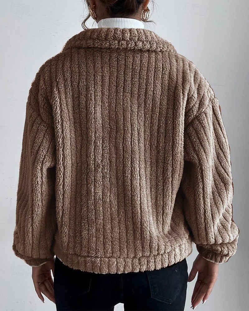 Dame Vinterfrakk Fleece-jakke Hold Varm Bekvem Lomme Knapper Mote عادي Ut på byen Helg Enkeltkneppet Normal Aftæpning Normal Langermet Yttertøy Svart Brun Mørkegrå Vinter 2025 - $24.99 –P4