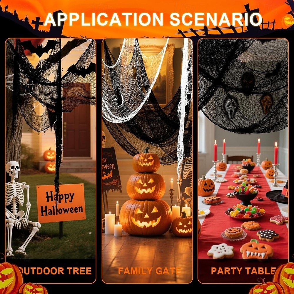 Lot de 6 gazes d'Halloween, tissu effrayant, 30 × 72 pouces, tissu effrayant pour Halloween, fournitures de maison hantée, fête en extérieur, intérieur (4 noires + 2 blanches) de 2026 ? $17.99 –P5