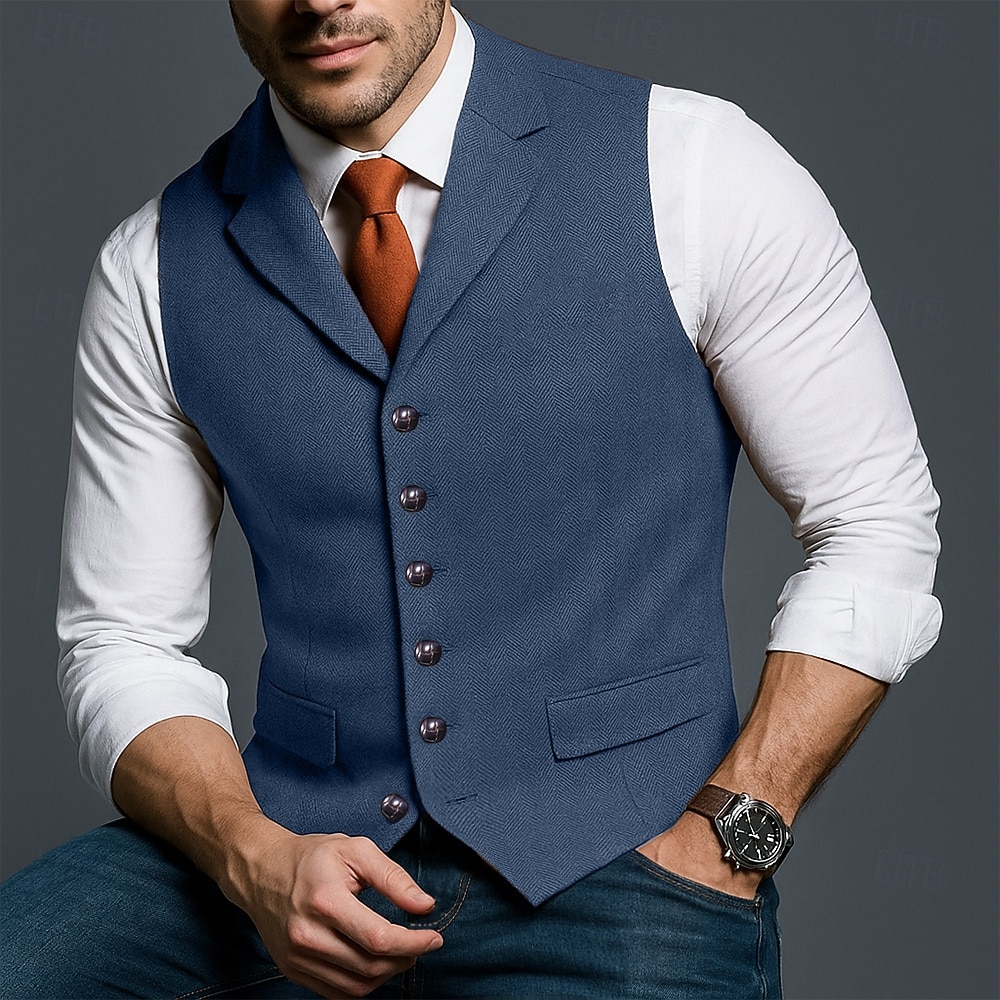 Herren Tweedweste Weste Formell Hochzeit Urlaub Täglich Mode Klassisch Frühling Herbst Tasche Knöpfe Polyester Tweed Bequem Einfach Fischgrätenmuster Einreihig V Ausschnitt Revers Schmale Passform 2025 - $35.99 –P1