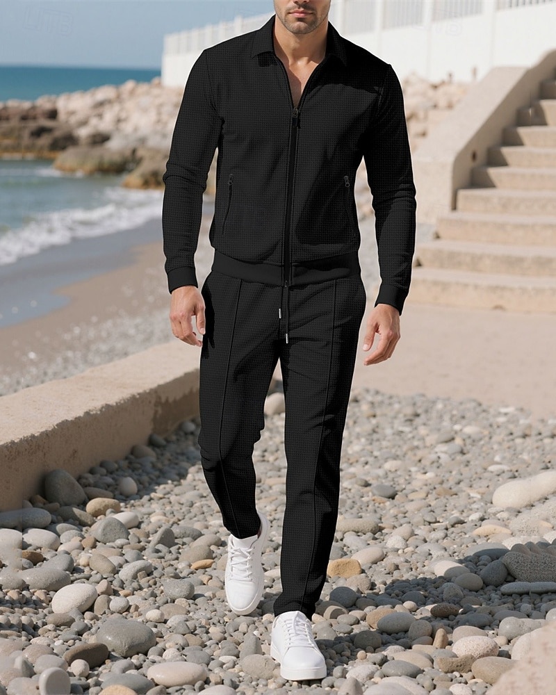 Herren Leichte Jacke Freizeitjacke Set Urlaub Täglich Atmungsaktiv Tasche 2 teilig Frühling Herbst Einfach Mode Klassisch Revers Regulär Schwarz Weiß Königliches Blau Khaki Grau Jacken 2025 - $36.99 –P8