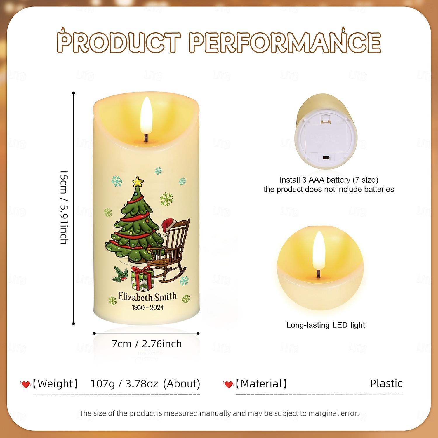 Candela commemorativa a LED personalizzata con testo personalizzato, regali di Natale per la perdita di una persona cara, elegante luce ricordo per la camera da letto, decorazione per la casa, espositore omaggio del 2025 a $15.99 –P6