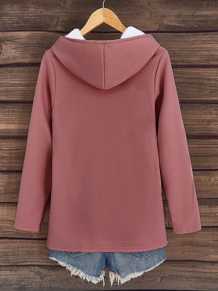 Naisten Pullover-huppari Kuvitettu Kirjain Lämmin Vapaa-aika Sherpa Fleece Pitkähihainen Hupullinen Pitkät topit Katu Arkikäyttö Kausaliteetti Painettu Tumma vaaleanpunainen Sininen Harmaa Syksy Talvi 2025 - $26.99 –P2