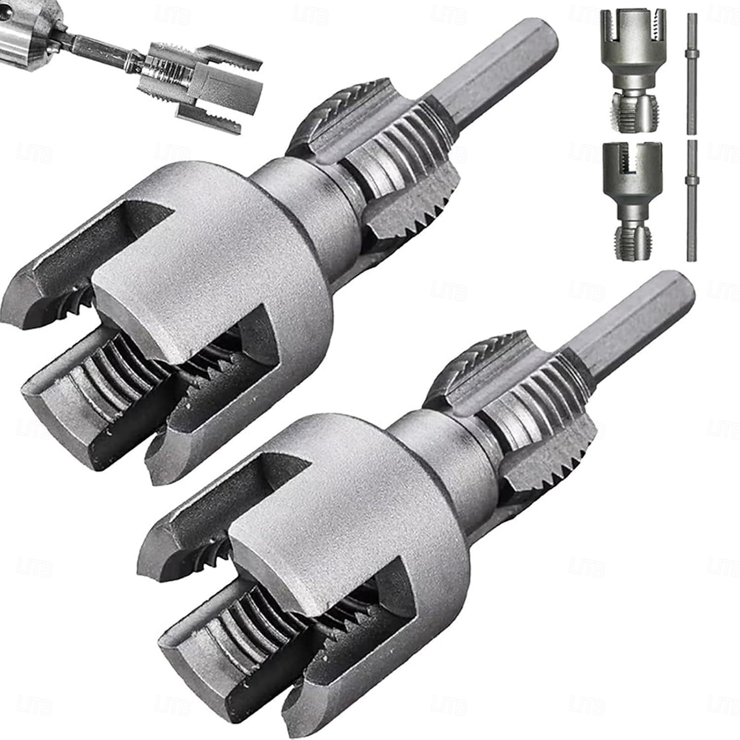2025年 2個のパイプねじ切り工具が内蔵されています &外管ねじ切り工具 1/2''および3/4''水道管内管 &電動ドリル付き外ネジ切り機 パイプネジ切り再ネジ切りキット  コレクション – $12.99 –P1