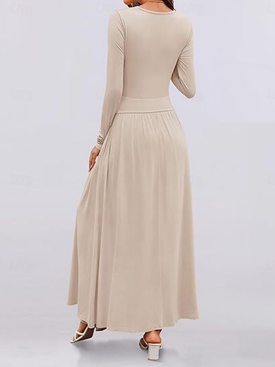 Dames Maxi-jurk Trui-jurk A lijn jurk Casual Dagelijks Normale pasvorm Effen Lange mouw Strakke ronde hals Zwart Blozend Roze Rood Bruin Lente Herfst Winter 2025 - $29.99 –P4