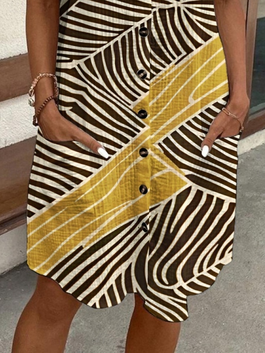 Dames Mini-jurk Shirtjurk Casual jurk Jurk met print Modieus Modern Dagelijks Strand Weekend Normale pasvorm Gestreept Korte mouw Overhemdkraag Khaki Zomer Lente Herfst 2025 - $35.99 –P2