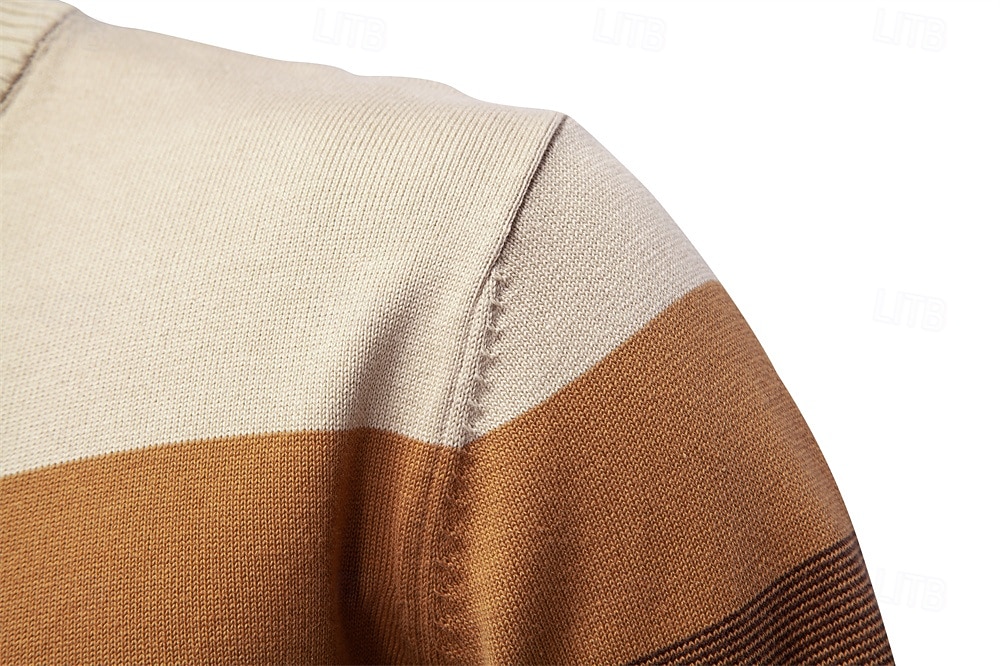 Homme Pull Tricoter Hauts Réguliers Demi-zip Bandes Rayé Col montant ancien Frais École Vacances Vêtement Tenue Printemps Automne Noir Violet S M L de 2025 ? $50.99 –P16