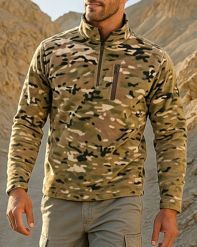 Herren Kampfhemd Fleece-Sweatshirt Viertelreißverschluss Sweatshirt Winter Draussen Thermowarm Oberteil Jagd Angeln Klettern Tarnung 2025 - $26.99 –P3