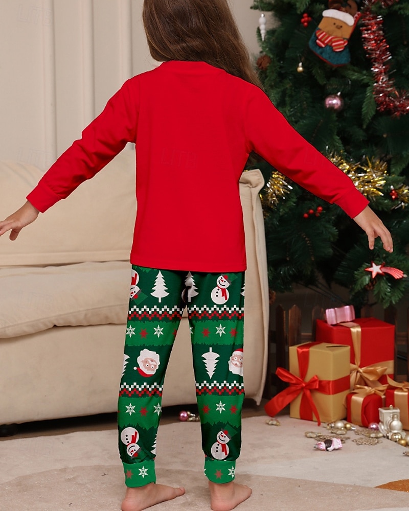 2025年 ファミリールック パジャマ クリスマス柄 家 プリント ルビーレッド 長袖 活発的 マッチング衣装  コレクション – $19.49 –P12