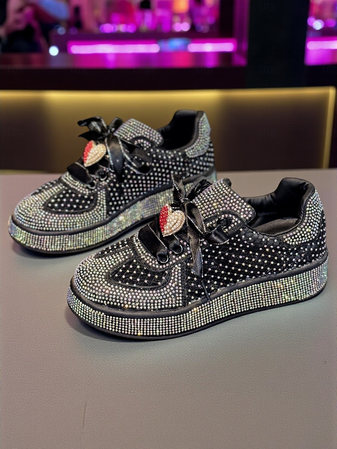 Naisten valkoiset strassikengät satiininauhanauhoilla ja sydänriipuksella - tyylikkäät vapaa-ajan kengät yöelämään, klubeille ja juhliin 2026 - $46.99 –P5