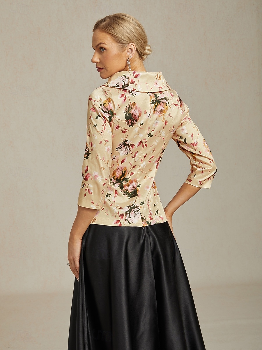 Mujer Tops elegantes Floral Elegante Vintage Romántico Manga 3/4 Escote en Pico Tops regulares Invitado a la boda Ropa de fiesta de noche Semi-formal Caqui Primavera, Otoño, Invierno, Verano 2026 - $79.99 –P2