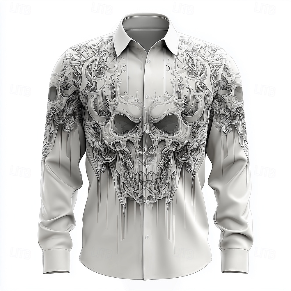 Herren Schädel Skelett Tod Hemd Knopfhemd Langarm Dark Punk Gothic Outdoor Ferien Sommer Frühling Umlegekragen 3D-Druck Hemden mit Kragen Weiß 1 Weiß 2026 - $27.99 –P2