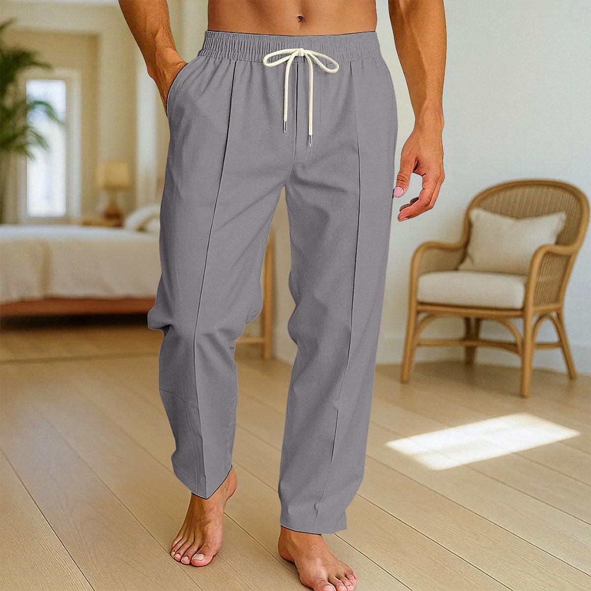 Homens Calças de linho Calças Calça verão Calças largas Calças de praia Com Cordão Bolsos Cintura elástica Tecido Conforto Respirável Comprimento total Férias Diário Feriado Férias Havaiana Preto de 2025 por $23.99 –P3