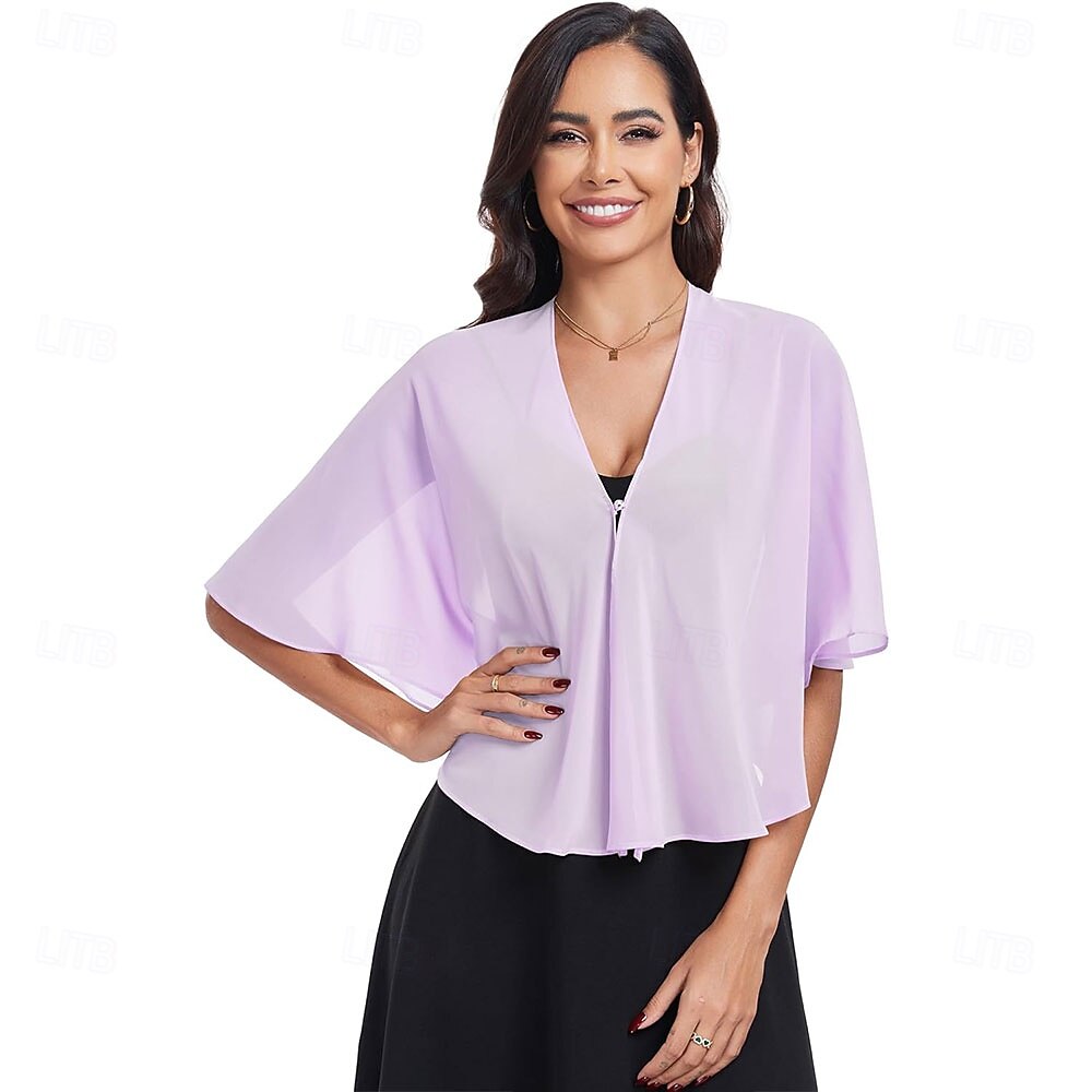 scialli e mantelle trasparenti per feste serali formali, mantelle in chiffon con scollo a V per donne, scialle per invitati a matrimoni del 2025 a $39.99 –P7
