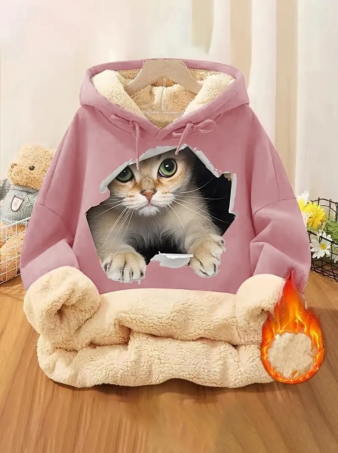 Dam Pullover Hoodie Sweatshirt Ficka Mönster Djur Bokstav Ledigt Comfrt Långärmad Huva Vanliga toppar Ledigt Gata Vardag Svart Rodnande Rosa Rubinrött Grön Ljusgrå Höst Vinter 2026 - $32.99 –P10