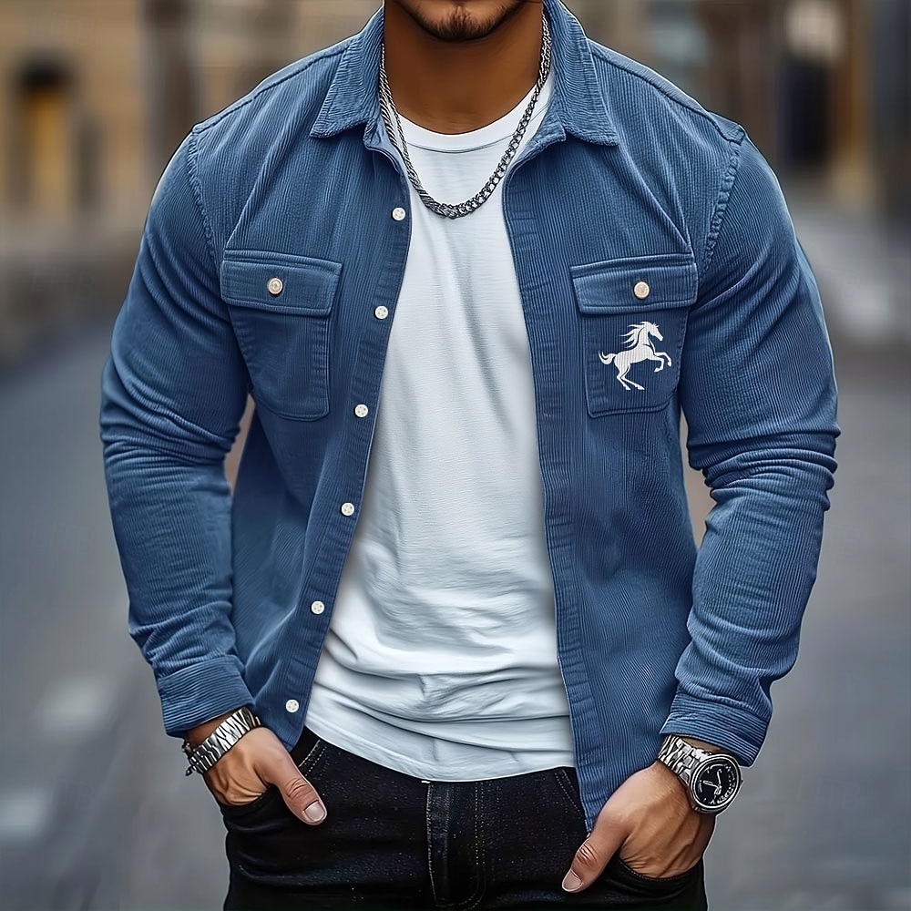 Per uomo Animale Cavallo Camicia di Velluto a Coste Giacca camicia Sopracamicia Manica Lunga Casual All'aperto Abbigliamento Quotidiano Autunno Inverno Collo ripiegato Bottonato Caldo Giacca con del 2025 a $29.99 –P1