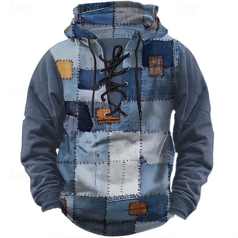 Per uomo Geometrico Felpe con cappuccio Moda Cool Manica Lunga Con Cappuccio Nero Blu Coulisse Patchwork Autunno Inverno progettista del 2025 a $26.99 –P5