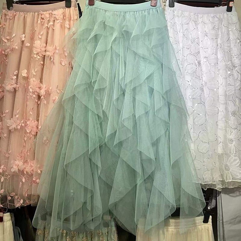 Damen Rock Schwingend Gazeröcke Mode Lässig Maxi Mittlere Hüfthöhe Röcke Einfarbig Unregelmäßiger Saum Mikroelastisch Urlaub Straße Aprikose Schwarz Weiß Rosa Frühling Polyester 2025 - $18.99 –P12