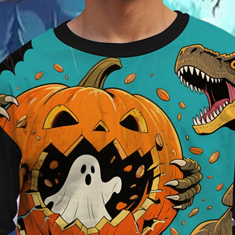 Halloween Jungen 3D Cartoon Kürbis Dinosaurier T-Shirt Langarm Frühling Herbst Mode Basic Kinder 4-12 Jahre Rundhalsausschnitt Outdoor Lässig Täglich Normale Passform 2025 - $13.99 –P4