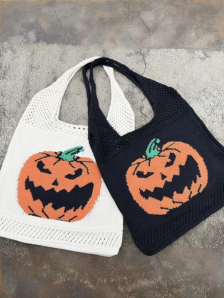 Dámská pletená taška s motivem dýně na Halloween, černá kabelka přes rameno, ležérní nákupní taška na koledování na festivaly, večírky a každodenní nošení 2025 - $14.99 –P5