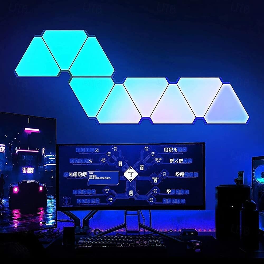 Lampes triangulaires à LED, wi-fi, Bluetooth, USB, ambiance quantique, veilleuse pour chambre à coucher, décoration créative, appliques murales de 2025 ? $23.99 –P2