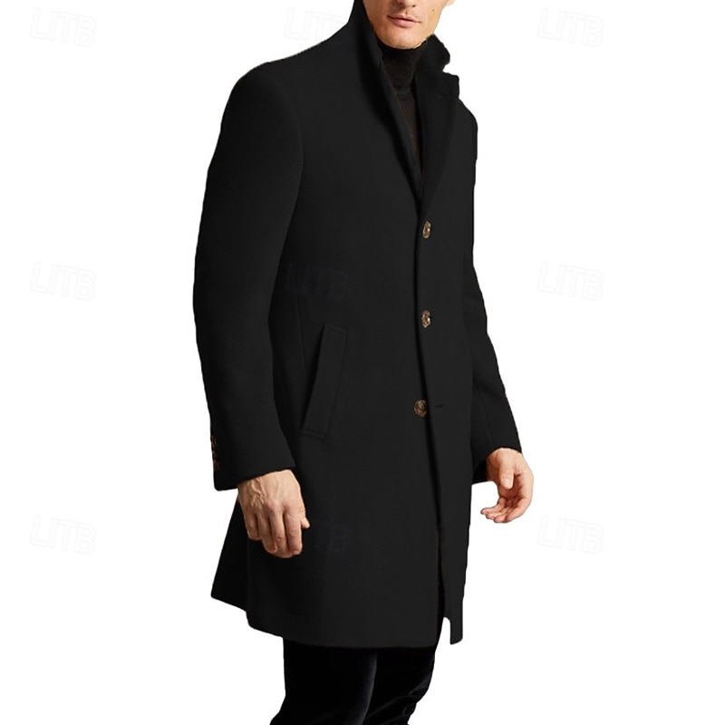 Herren Mantel Trenchcoat Langer Trenchcoat Urlaub Täglich Herbst Winter Polyester Winddicht Warm Oberbekleidung Bekleidung Mode Klassisch Einfach Tasche Revers Einreihig 2025 - $44.99 –P9