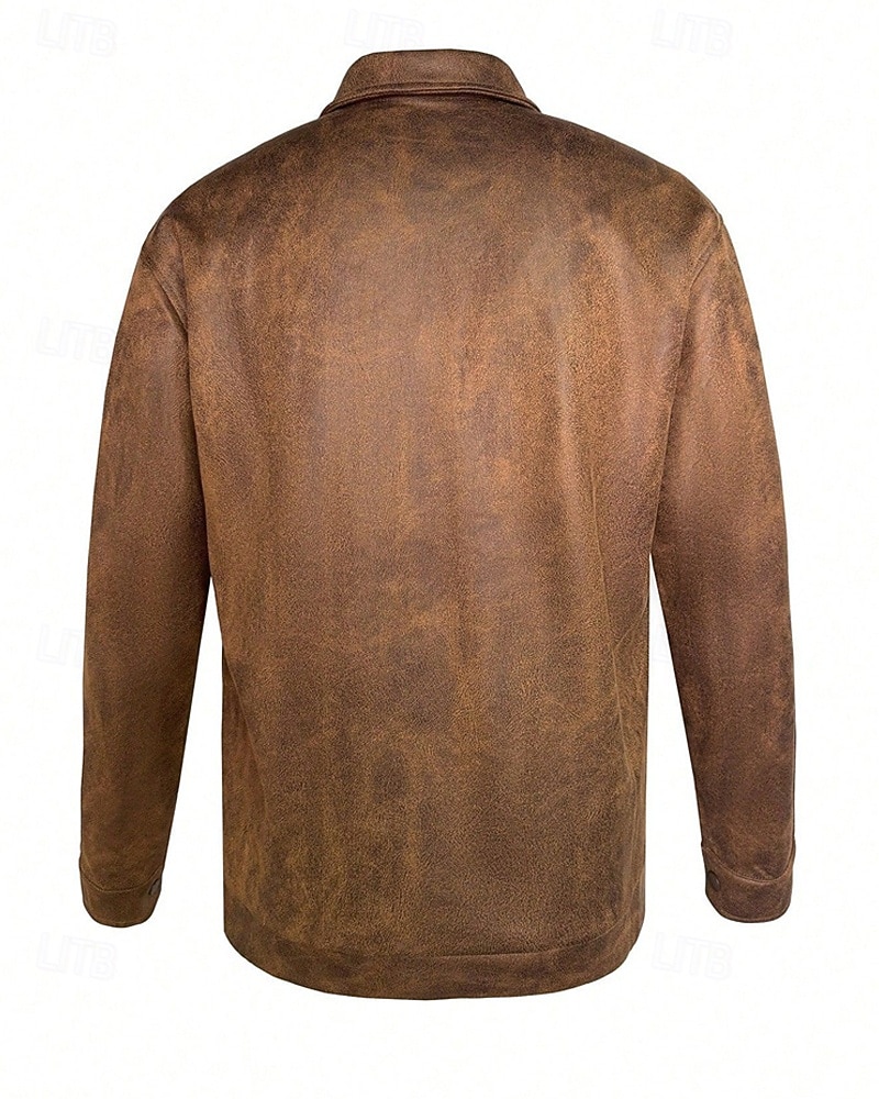 Per uomo Giacca in Ecopelle Giacca in finta pelle scamosciata Vacanza Quotidiano Antivento Caldo Tasca Autunno Inverno Semplice Moda Classico Bavero Regolare Marrone Giacca del 2025 a $39.99 –P7
