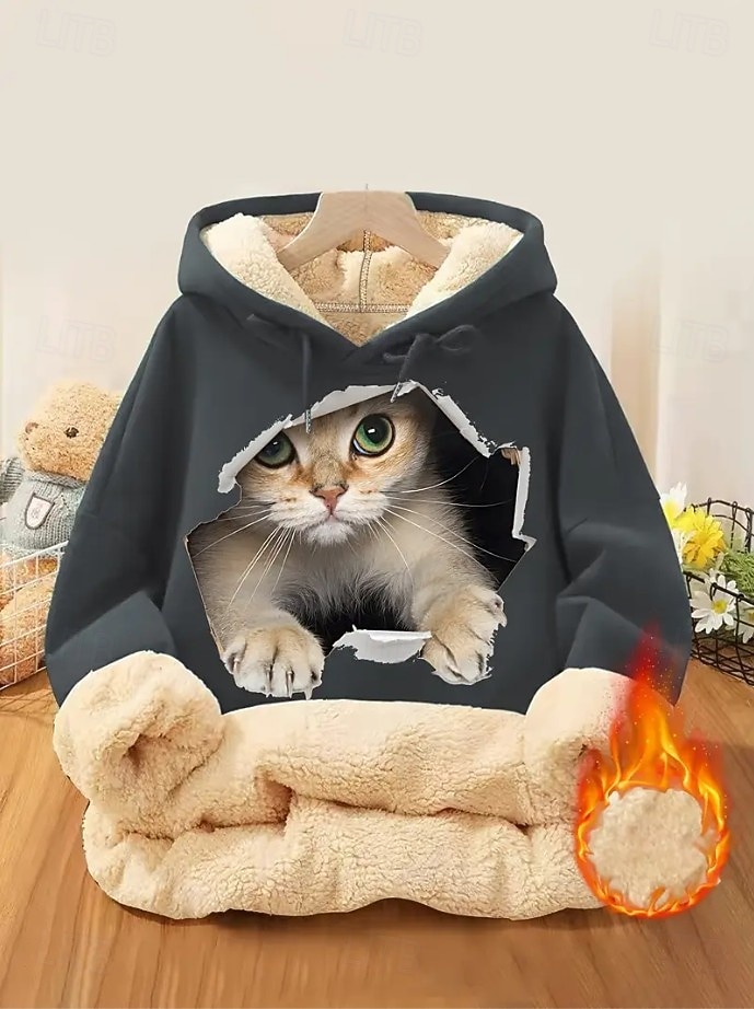 Dam Pullover Hoodie Sweatshirt Ficka Mönster Djur Bokstav Ledigt Comfrt Långärmad Huva Vanliga toppar Ledigt Gata Vardag Svart Rodnande Rosa Rubinrött Grön Ljusgrå Höst Vinter 2026 - $32.99 –P7