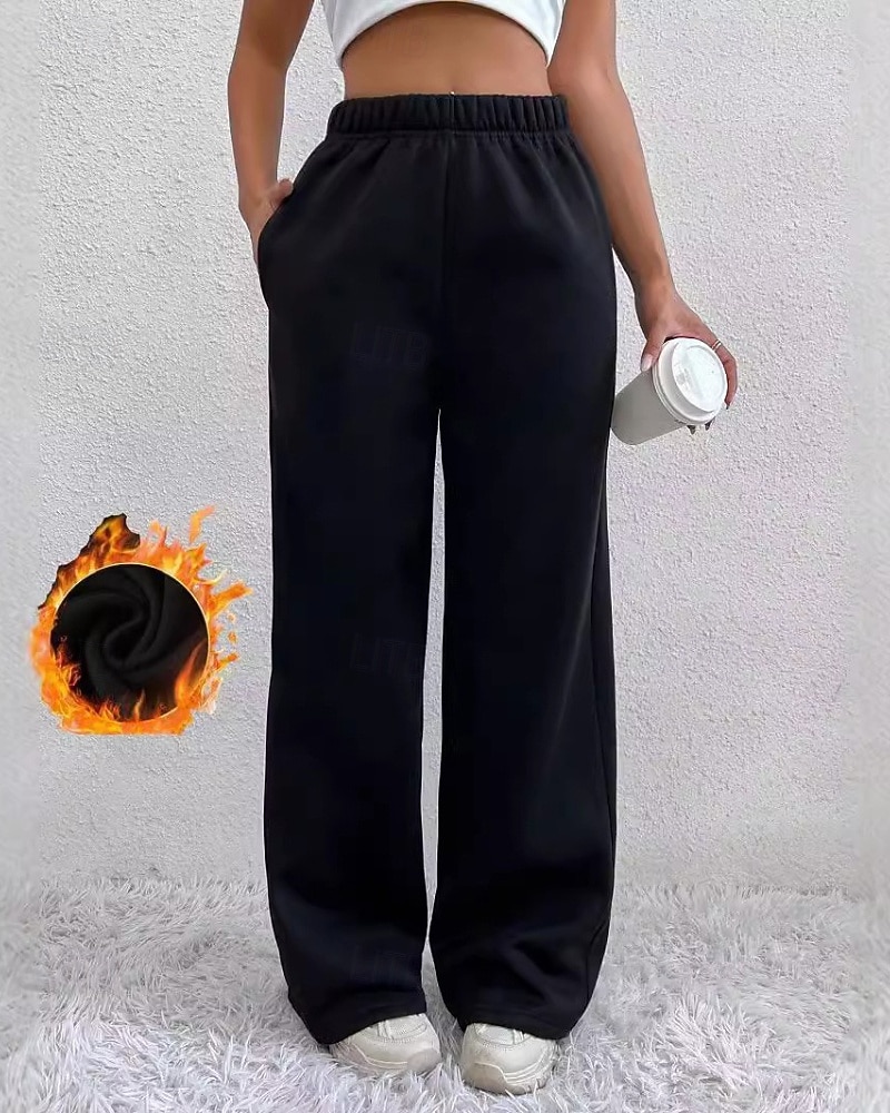 2025年 女性用 ワイドレッグ スラックス ストリートファッション カジュアル 全長 ナチュラルウエスト 平織り ポケット 弾性ウエスト 快適 バケーション 日常 お出かけ グレー ブラック 冬 レギュラー  コレクション – $20.99 –P1