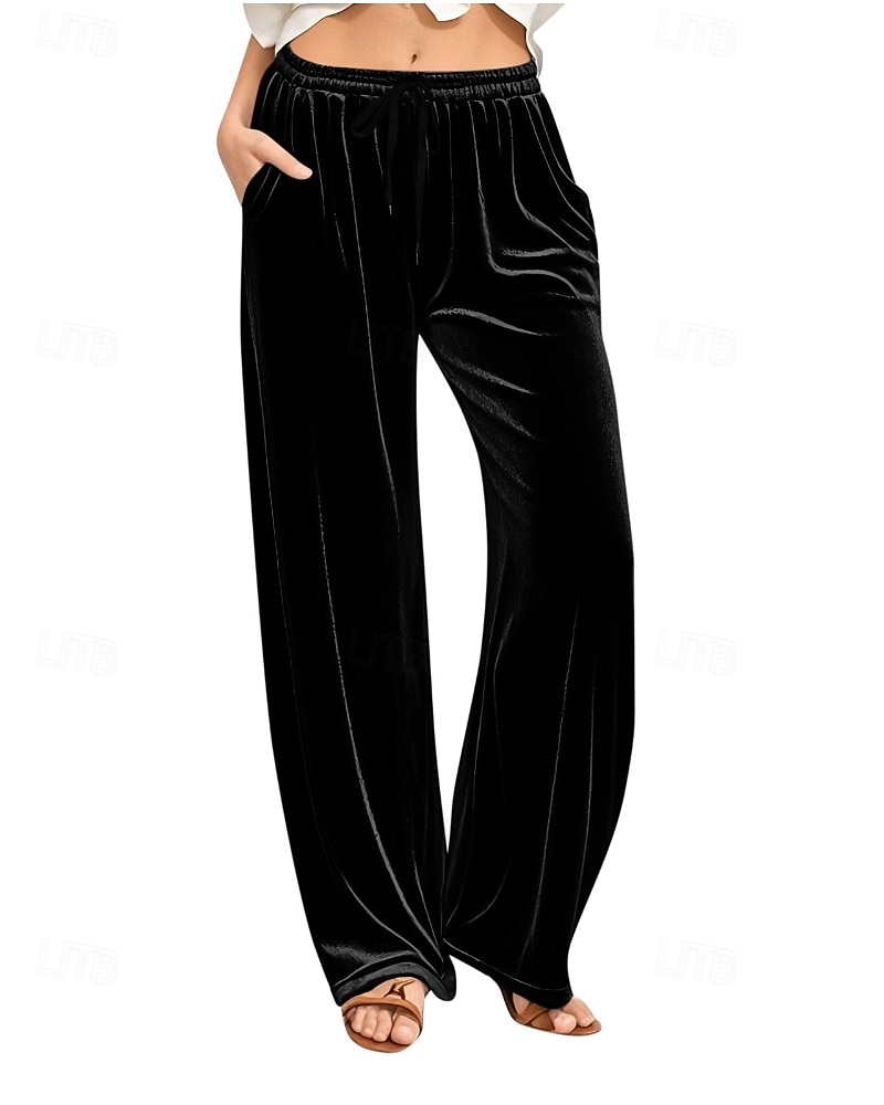 Жен. Широкие Вельветовые брюки Брюки Уличный стиль На каждый день Полная длина Средняя талия Полотняное плетение Карман Эластичный шнурок Удобный Для улицы Праздники выходные 2025 - $24.99 –P4