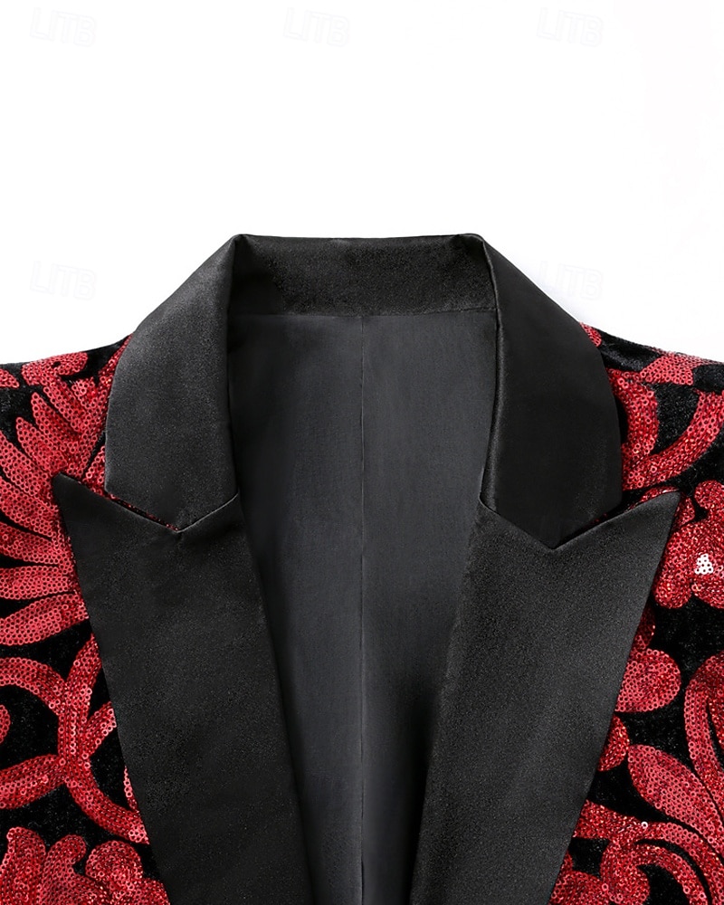 Per uomo Blazer Cocktail party Ricevimento di matrimonio Moda Casual Primavera Autunno Poliestere Floreale Tasca Bottoni Confortevole Monopetto Giacca Rosso del 2026 a $68.99 –P4