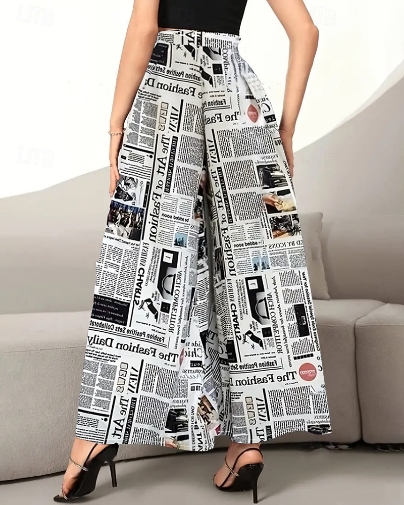 نسائي ساق عريضه بنطلون أناقة الشارع كاجوال مكتمل الطول ارتفاع متوسط زهور مرونة الخصر طبع مريح الأماكن المفتوحة عطلة مناسب للخارج أسود أبيض الخريف عادي 2025 - $20.99 –P3