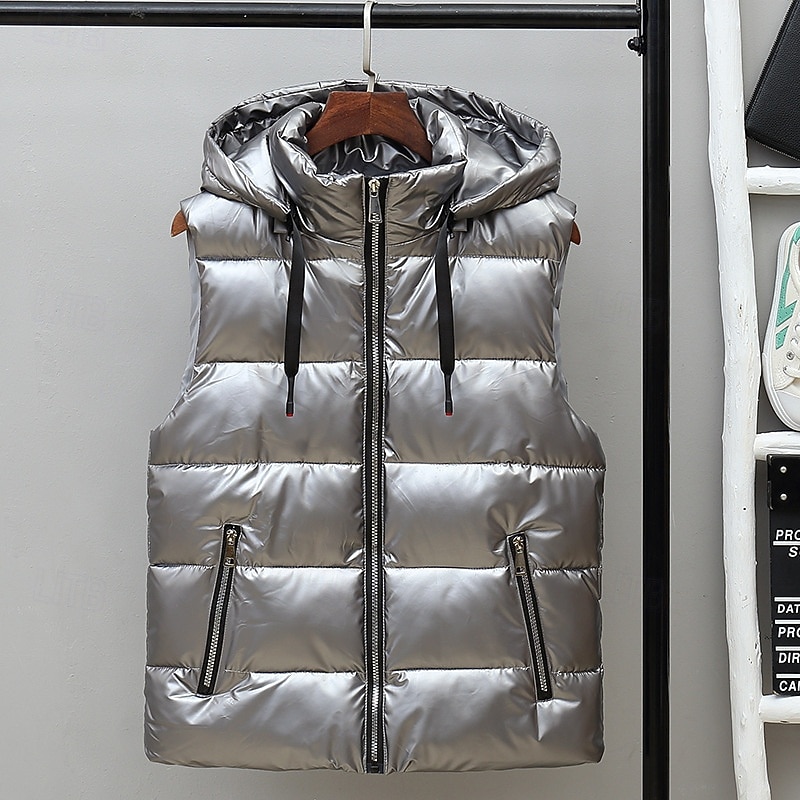 Pánské Puffer Vesta Kamizelka Vesta Dovolená Denní Rande Módní Na běžné nošení Podzim zima Kapsy Polyester Zahřívací Pohodlné Pevná barva Zip Kapuce Běžný Stříbrná Černá Rubínově červená Tmav 2025 - $33.99 –P14