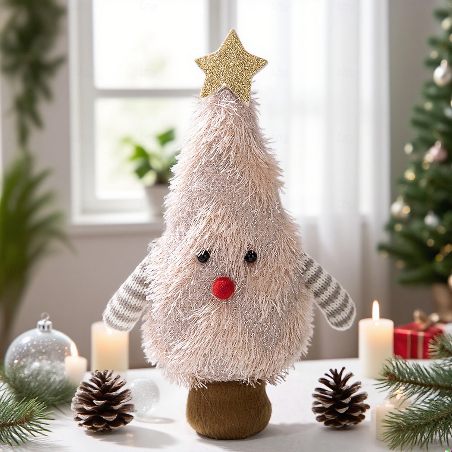 ornament de păpușă de pluș în formă de brad de Crăciun, păpuși drăguțe de pluș, brazi de Crăciun, design de copaci moi, figurine, păpuși, decorațiuni de birou pentru acasă și birou, sărbători 2025 - $7.99 –P7