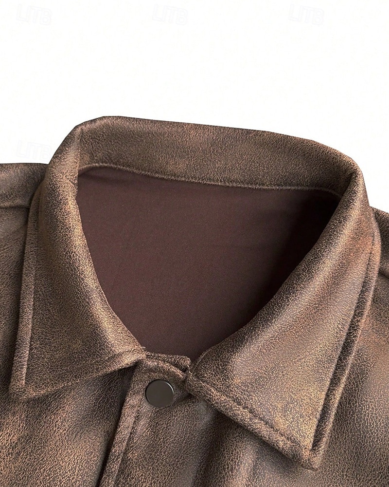 Per uomo Giacca in Ecopelle Giacca in finta pelle scamosciata Vacanza Quotidiano Antivento Caldo Tasca Autunno Inverno Semplice Moda Classico Bavero Regolare Marrone Giacca del 2025 a $39.99 –P10