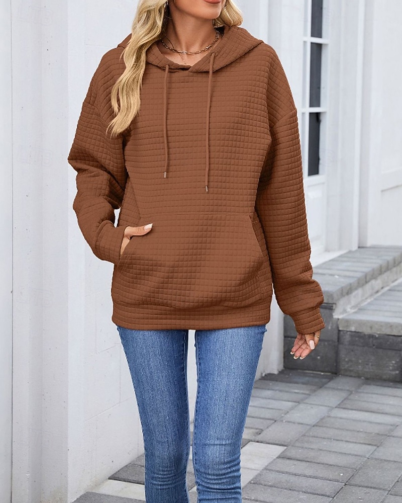 Damen Textur Bluse Kapuzenpullover Tasche Einfach Streetwear Lässig Langarm Mit Kapuze Normale Oberteile Straße Ferien Ausgehen Schwarz Rosa Braun Khaki Grau Herbst 2026 - $25.99 –P6