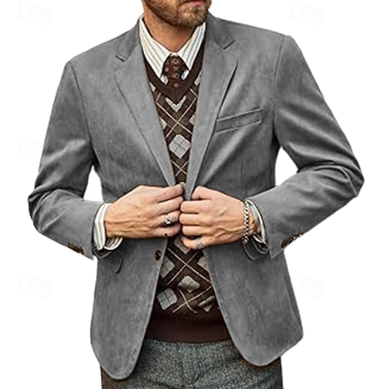 Homme Blazer Affaires Cocktail Fête de mariage Mode Occasionnel Printemps Automne Polyester Uni Avec Poches Boutons Confortable Simple Boutonnage veste Noir Kaki Gris Claire Café de 2025 ? $44.99 –P5