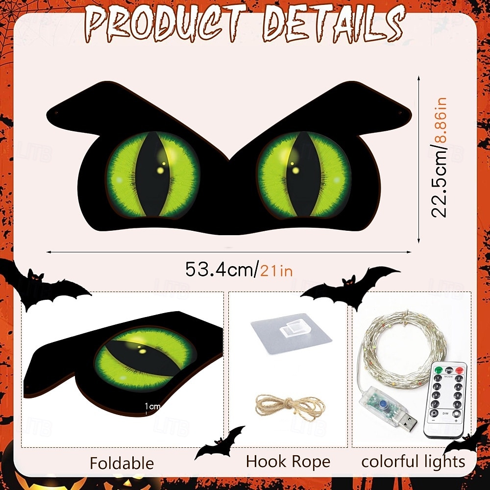 Halloween Decorations Spooky Eyes Lights 21 Inch Large Wooden Halloween Window Eye Lights with 8 Color Modes and USB/Battery Operated for Home Wall Window Trees Halloween Decor 2025 - $29.99 –P6