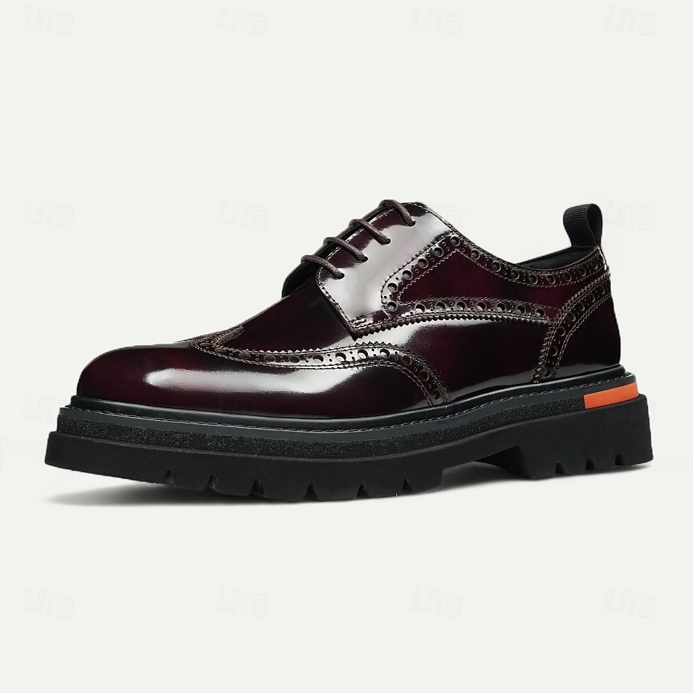 Herresko i ekte skinn med vingetupp og brogues, klassisk brunt formelt fottøy for kontor, banketter og bryllup 2026 - $119.99 –P2