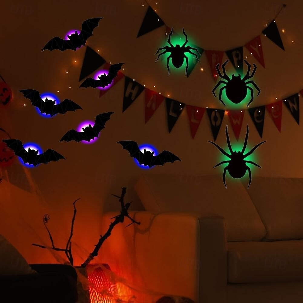 Halloween 3D-flaggermus-edderkopp dekorative veggklistremerker LED-trykte flaggermusklistremerker avtakbare vindusdekor til bad, dør, hjem, soverom festartikler 2025 - $14.49 –P5