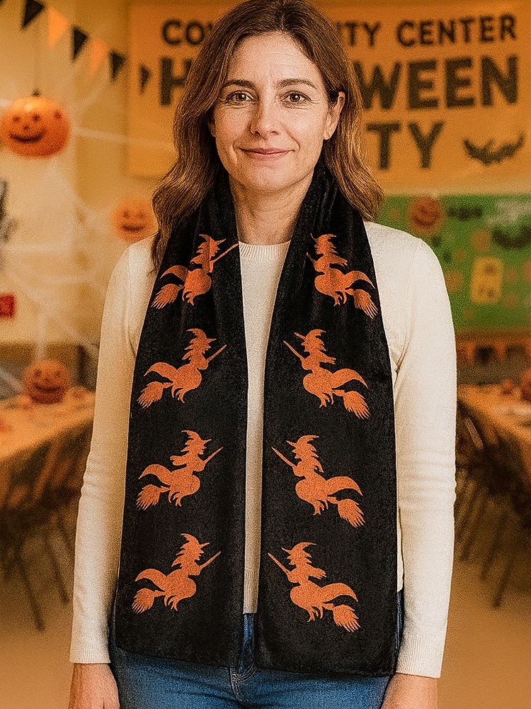 Eșarfă imprimată de Halloween pentru femei – șal lung și confortabil cu modele de fantome, jack-o'-lantern și vrăjitoare, accesoriu moale și ușor de toamnă pentru petreceri costumate, Halloween, festivaluri și purtare zilnică 2025 - $14.99 –P3
