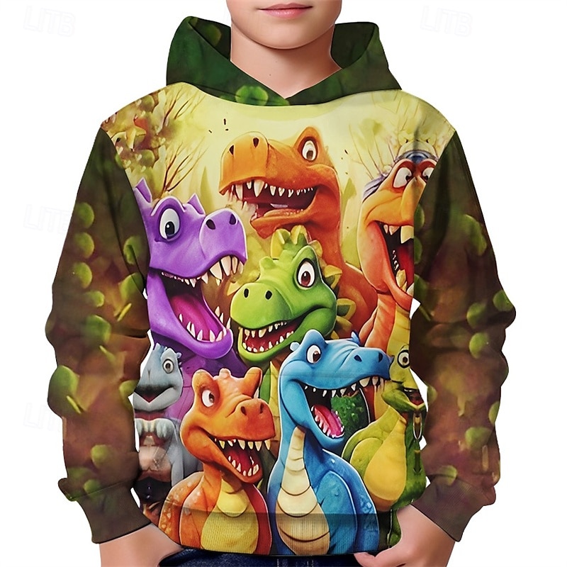 Pojkar 3D Dinosaurie Huvtröja Långärmad Vår Höst Mode Streetwear Barn 4-12 år Huva Utomhus Ledigt Dagligen Normal 2025 - $18.99 –P1