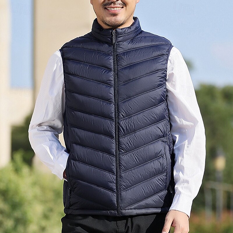 Pánské Puffer Vesta Kamizelka Vesta Dovolená Denní Rande Módní Na běžné nošení Podzim zima Kapsy Polyester Zahřívací Pohodlné Pevná barva Zip Stojáček Běžný Černá Vodní modrá Šedá Vesta 2025 - $19.49 –P6
