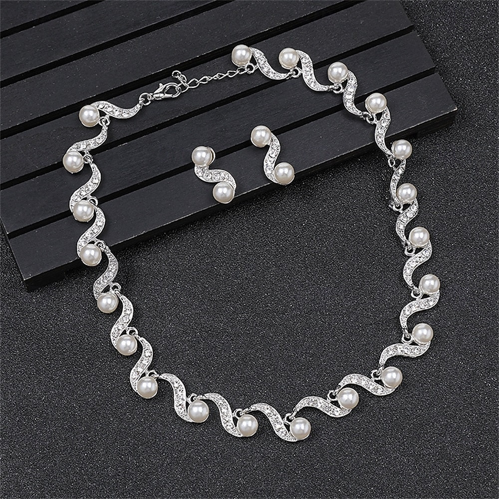 Juego de Joyas 2 Perla Cromo Pendientes Collare Mujer Elegante Vintage Moda Estilo retro Clásico Conjunto de joyas Para Boda Fiesta Invitado a la boda 2026 - $17.49 –P3