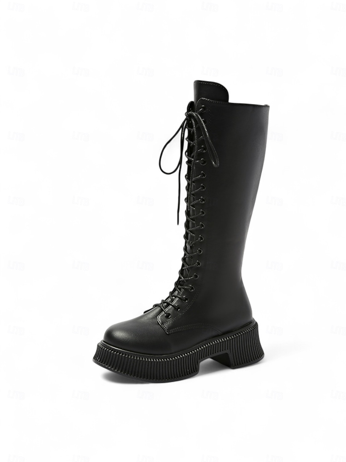 Botas femininas de couro sintético, cano alto, com cadarço, zíper lateral e sola plataforma grossa, calçado casual urbano de 2025 por $34.99 –P2