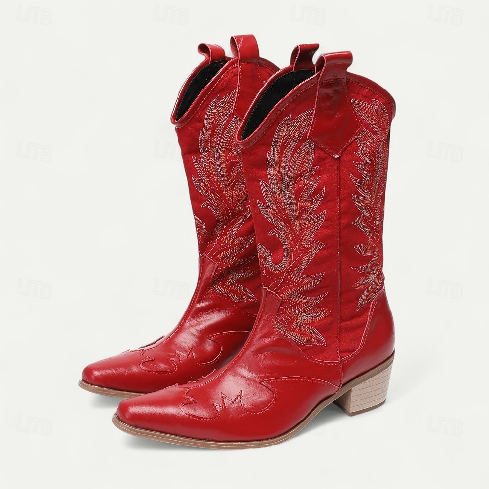 stivali da cowboy rossi da uomo in stile western – stivali da cowboy in pelle ricamati per concerti country, rodei e street style all'avanguardia del 2025 a AU $286.99 –P1