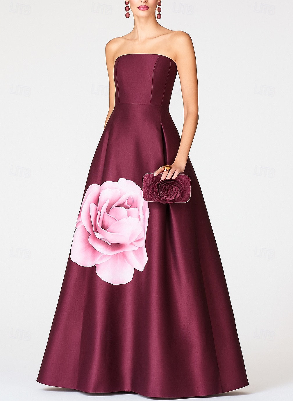 A-Line Floor Length Evening Gown Ball Gown Formal Dress Elegant Silky Short Sleeve Strapless Wedding Formal Pocket Satin with Floral Print Shawl 2026 - $172.99 –P2