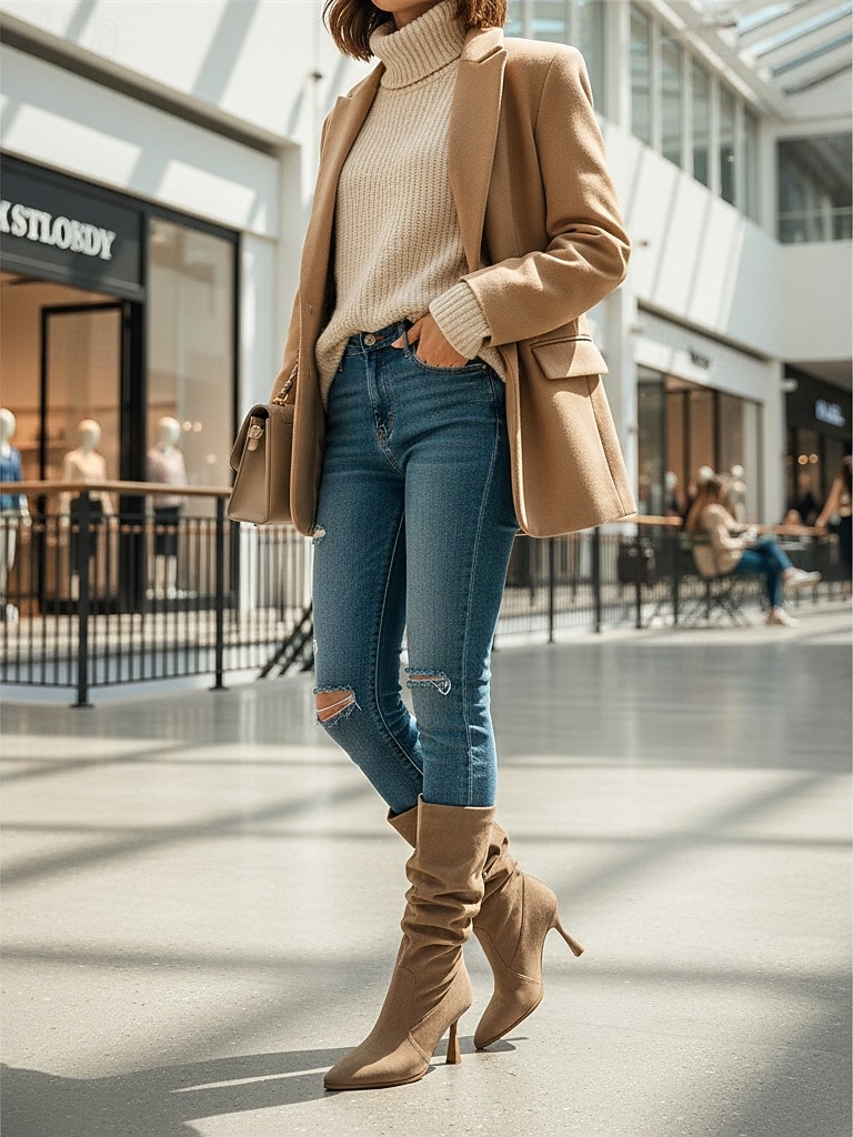 Botas femininas de camurça genuína com cano largo, estilo casual confortável para o dia a dia, perfeitas para looks urbanos descontraídos de 2025 por $79.99 –P6