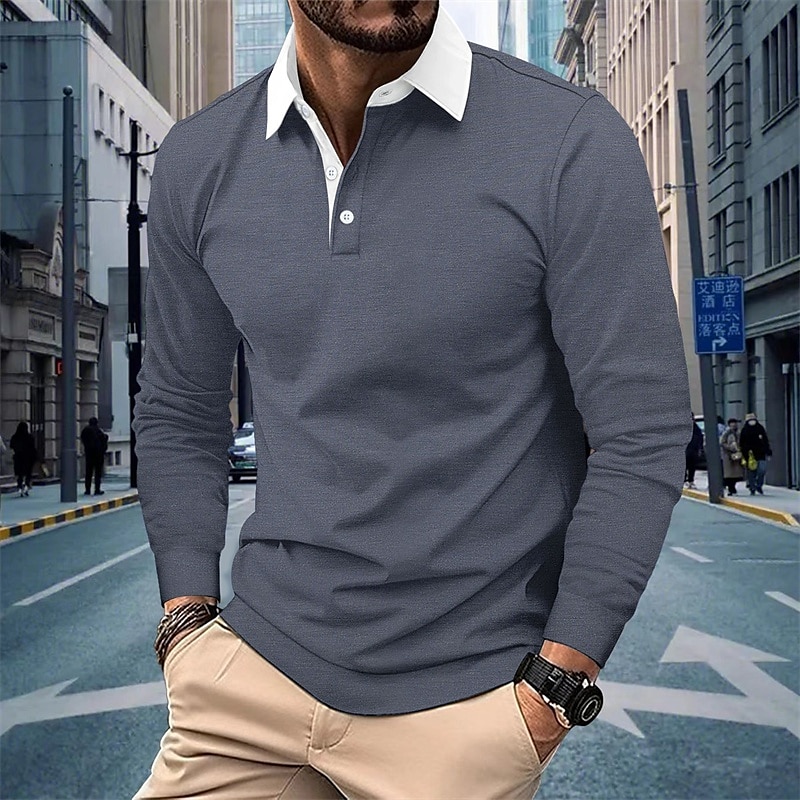 Men's Golf Shirt Golf Polos Shirts Work Casual Lapel Short Sleeve Basic Modern Color Block Patchwork Buttons Spring Fall Regular Fit Black Navy Blue Coffee Gray Golf Shirt 2025 - $20.99 –P1