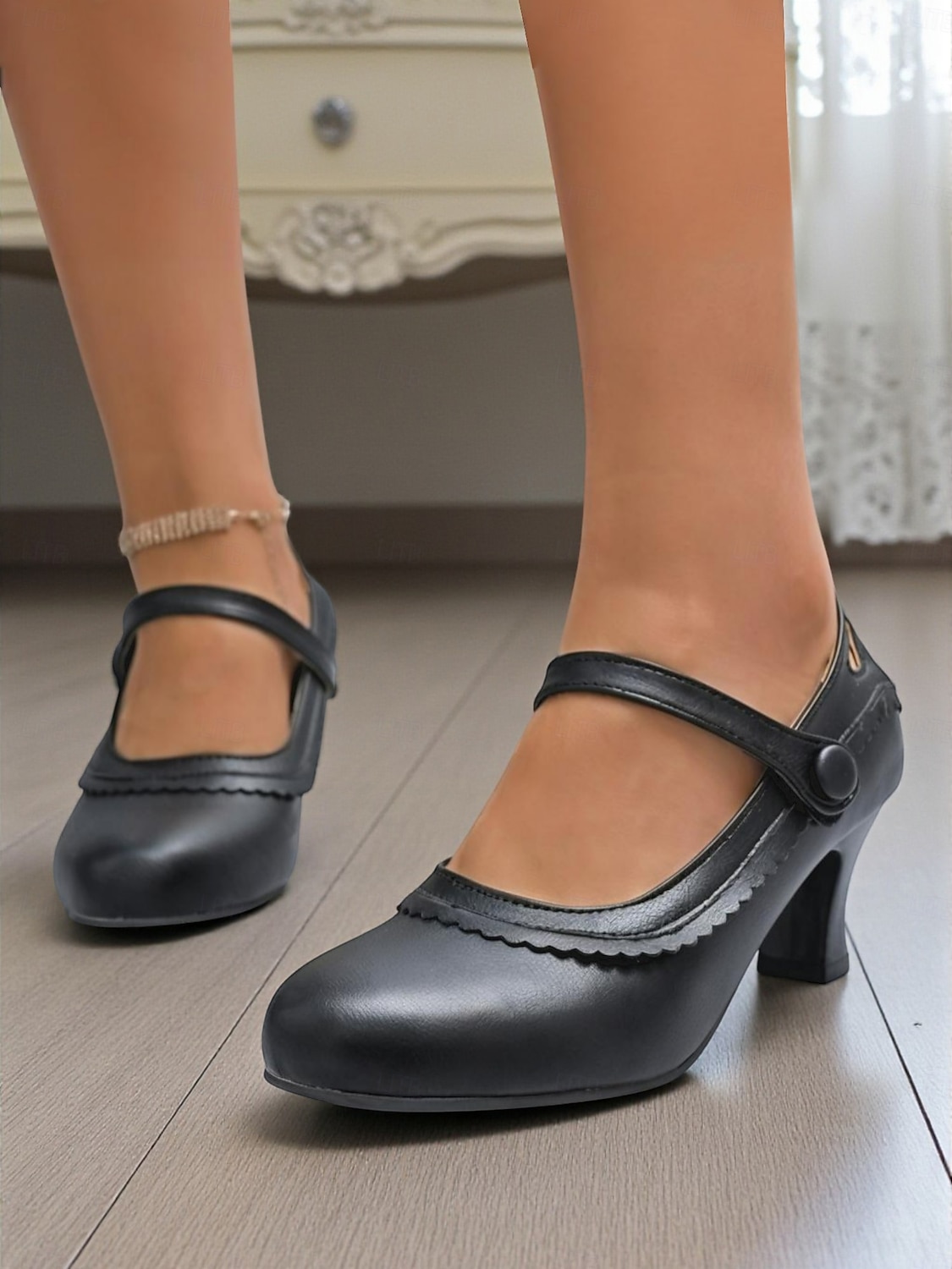 Women's Vintage Green Mary Jane Heels - 1950s-Style Round Toe Shoes with Scallop Details for Fall Work Looks,Daily Outfits and Vintage-Inspired Gatherings 2025 - $34.99 –P5