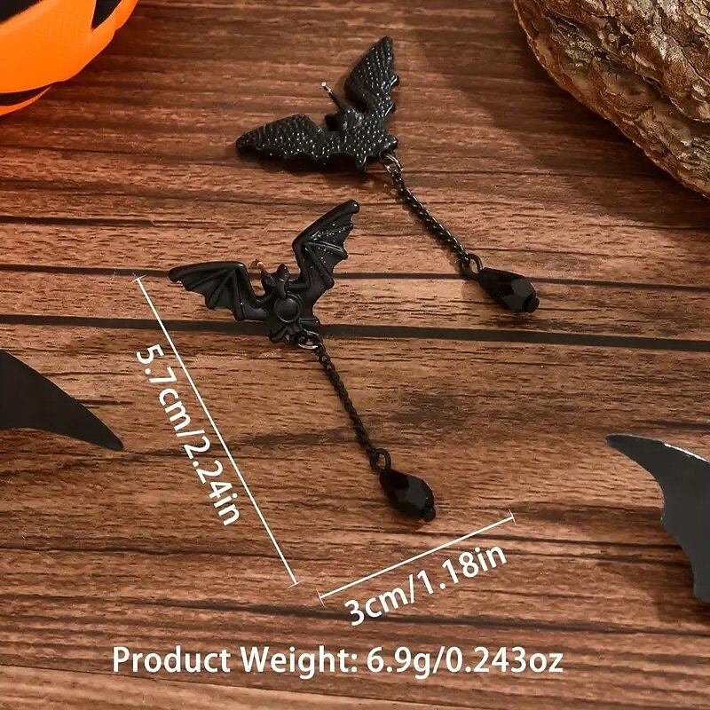 Halloween Gothic Bat Tassel Pendant Earrings, Dark Punk Style Zinc Alloy and Stainless Steel Studs with Plastic Details, Halloween Party Costume Jewelry 2026 - $11.99 –P3